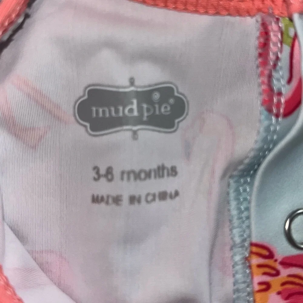 Girls Mud Pie Flamingo Rashguard Swimsuit Long sleeve Pink Ruffled back 3-6